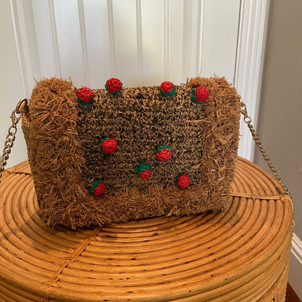 Zara Raffia Handbag with Strawberries